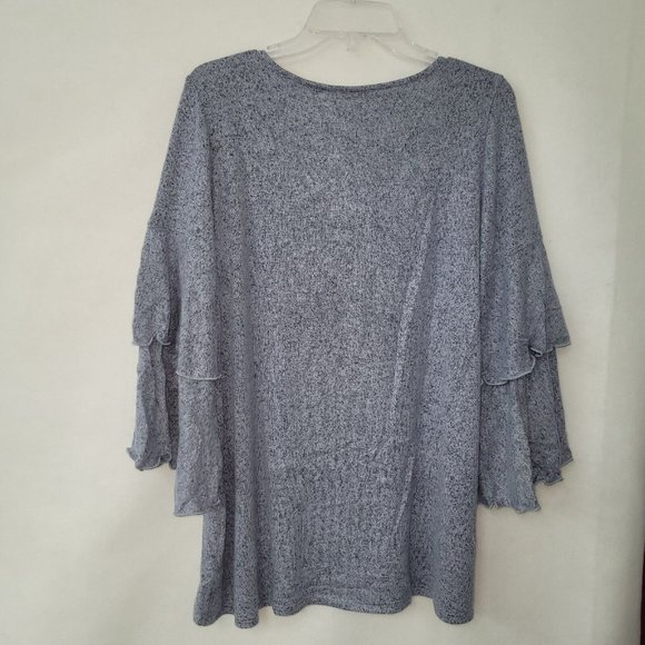143‎ Story Line Up Sweater Womens S Tiered Bell 3/4 Sleeve Blue Heathered - Picture 6 of 10